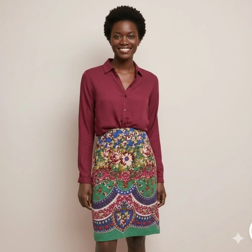 Maeve Anthropologie Sheffield‎ Pencil Straight Skirt Women 4 Pink Green Floral